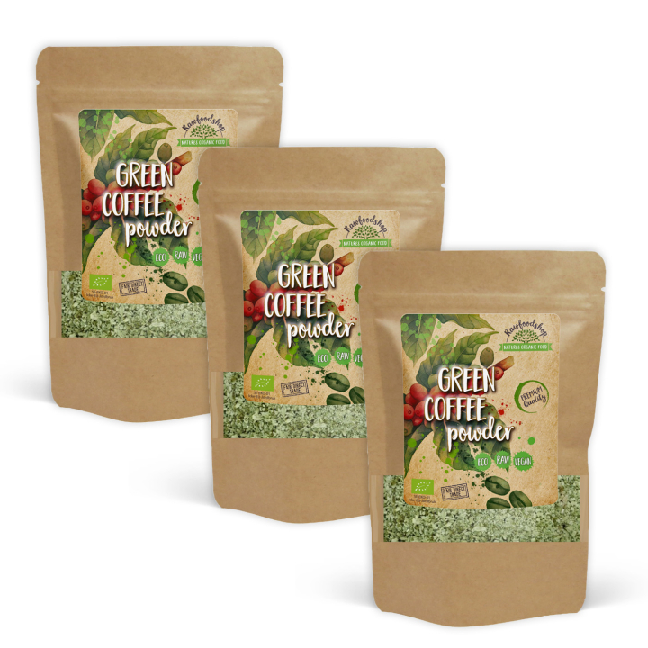 Vihreä Kahvijauhe LUOMU 125g x 3 pakettia ryhmässä Raaka-aineet / Juomat / Kahvi @ Rawfoodshop Scandinavia AB (RAWFRUP004-SET3)
