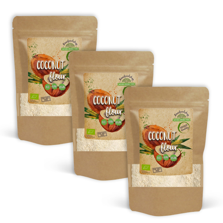 Kookosjauho Premium RAW LUOMU 500g x 3 pakettia ryhmässä Raaka-aineet / Pähkinät / Pähkinä jauhot @ Rawfoodshop Scandinavia AB (RBAK500227E-SET3)