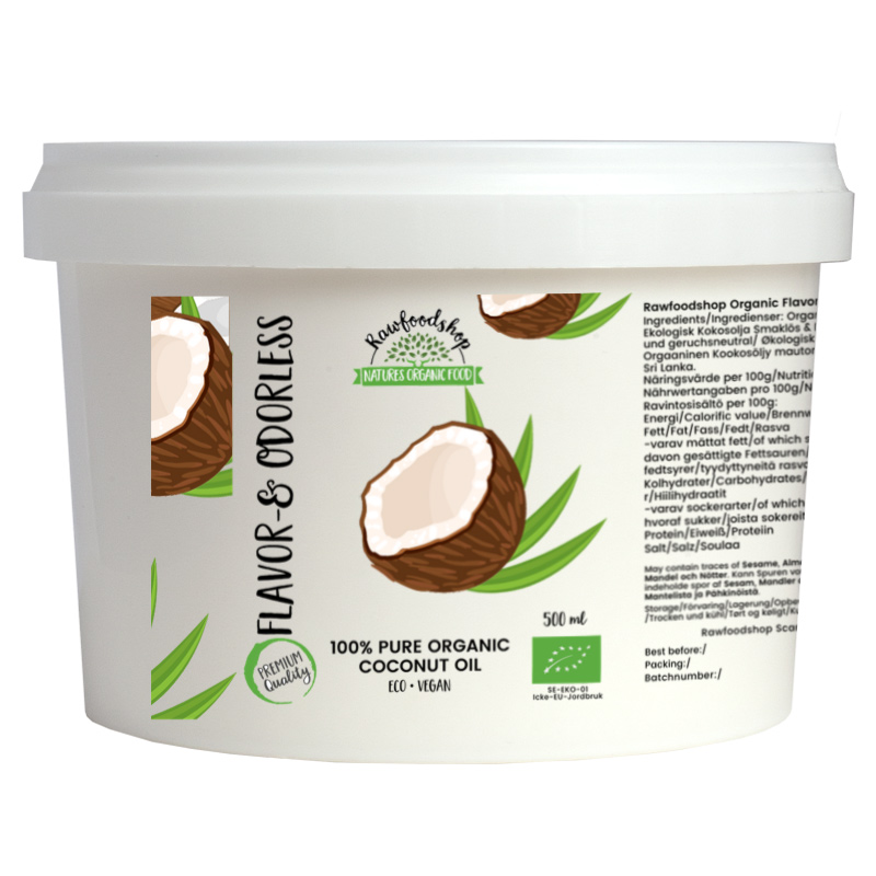 Kookosöljy Maku & Hajuton LUOMU 500ml ryhmässä Iho & Vartalo / Luonnollinen DIY / Rasvat & Vahat / Kookosöljy @ Rawfoodshop Scandinavia AB (RFET400225E)