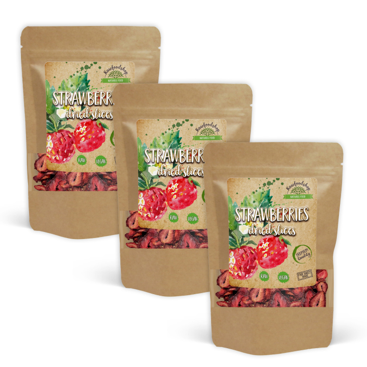 Mansikka Viipaleet 100g x 3 pakettia ryhmässä Raaka-aineet / Hedelmät & Marjat / Mansikka @ Rawfoodshop Scandinavia AB (RFRU100494E-SET3)
