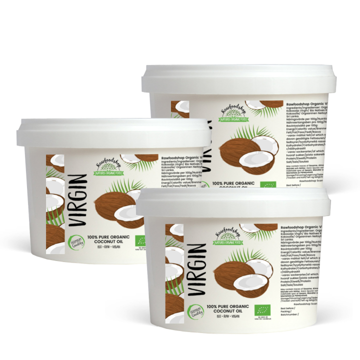 Neitsytkookosöljy RAW LUOMU 500ml x 3 purkkia ryhmässä Raaka-aineet / Pähkinät / Pähkinäöljyt @ Rawfoodshop Scandinavia AB (ROLJ400416E-SET3)
