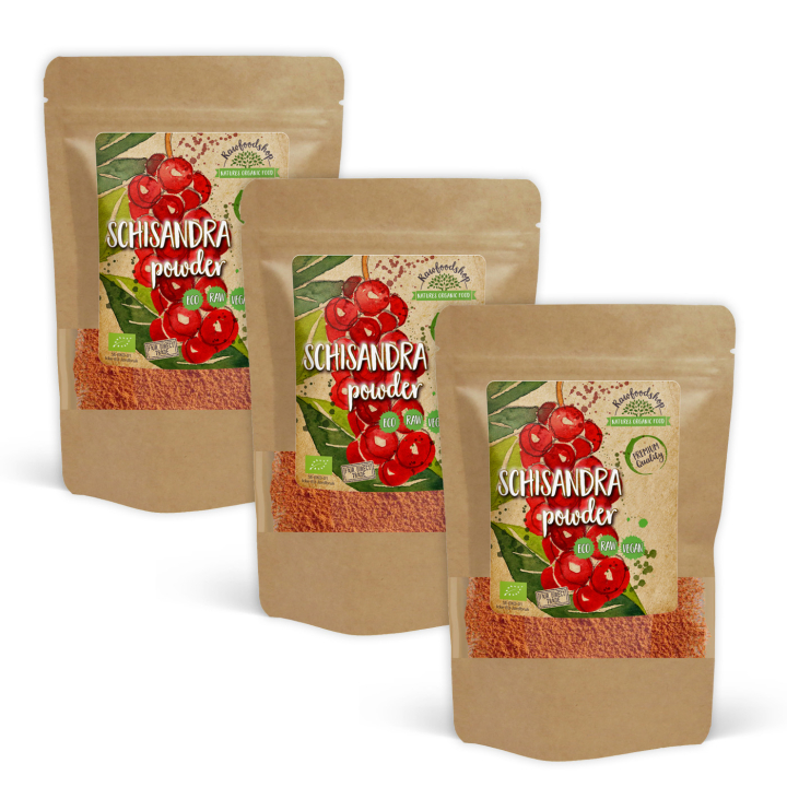 Schisandra-jauhe LUOMU 125g x 3 pakettia ryhmässä Raaka-aineet / Hedelmät & Marjat / Hedelmäjauhe @ Rawfoodshop Scandinavia AB (RPUL100540E-SET3)