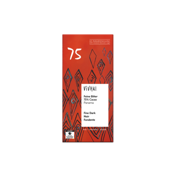 Suklaa Tumma 75% LUOMU 80g ryhmässä Raaka-aineet / Karkkia & Suklaata / Suklaapatukat @ Rawfoodshop Scandinavia AB (VIVFINE75)
