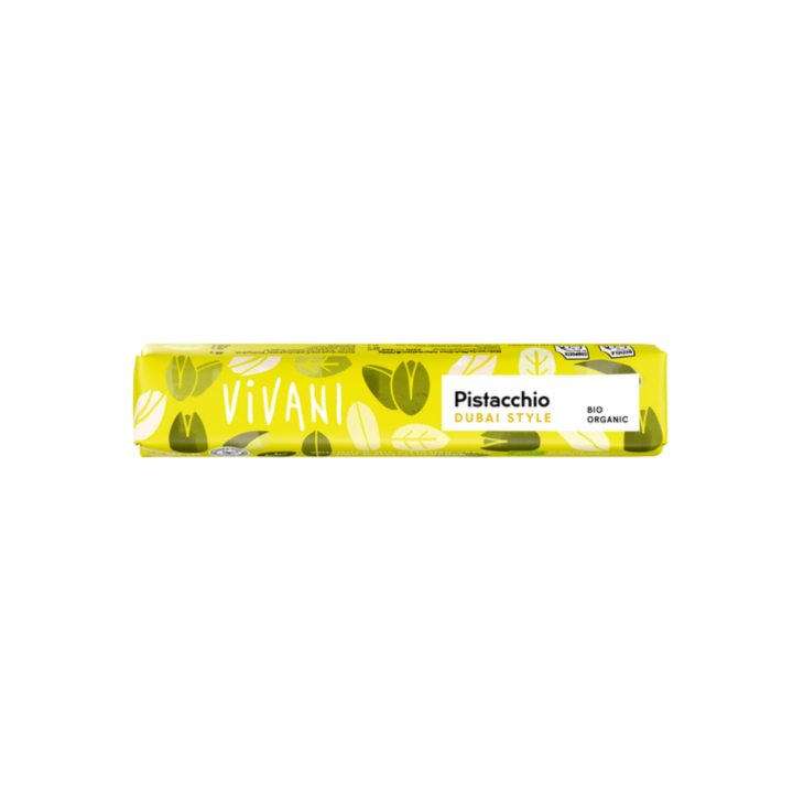Suklaa Pistaasi Dubai Style LUOMU 40g ryhmässä Raaka-aineet / Karkkia & Suklaata / Suklaapatukat @ Rawfoodshop Scandinavia AB (VIVPISTACCHIO)