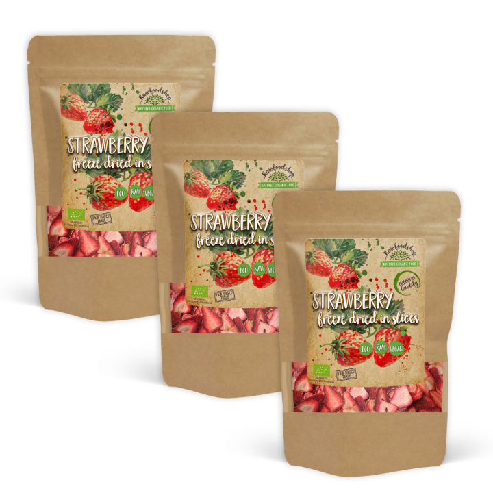 Pakastekuivatut Mansikat Viipaleet LUOMU 50g x 3 pakettia ryhmässä Raaka-aineet / Hedelmät & Marjat / Mansikka @ Rawfoodshop Scandinavia AB (ZFN0263-1-SET)