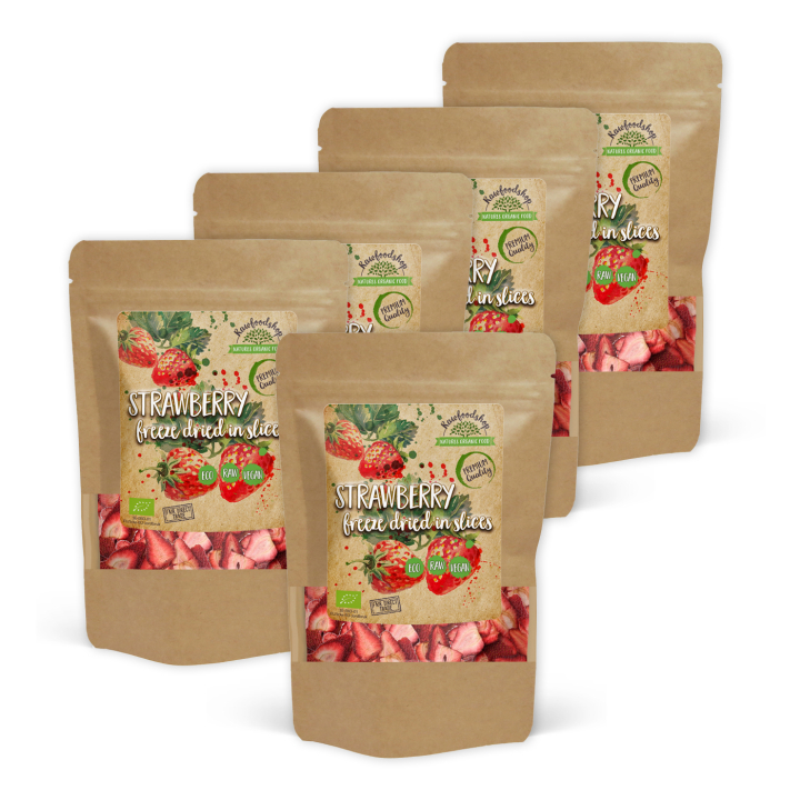 Pakastekuivatut Mansikat Viipaleet LUOMU 50g x 5 pakettia ryhmässä Raaka-aineet / Hedelmät & Marjat / Mansikka @ Rawfoodshop Scandinavia AB (ZFN0263-1-SET5)