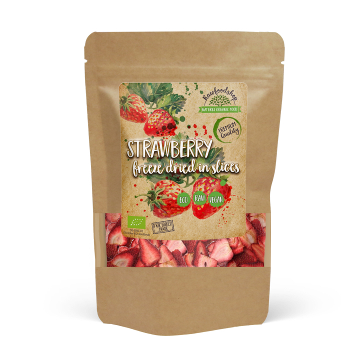 Pakastekuivatut Mansikat Viipaleina LUOMU 50g ryhmässä Raaka-aineet / Hedelmät & Marjat / Mansikka @ Rawfoodshop Scandinavia AB (ZFN0263-1)