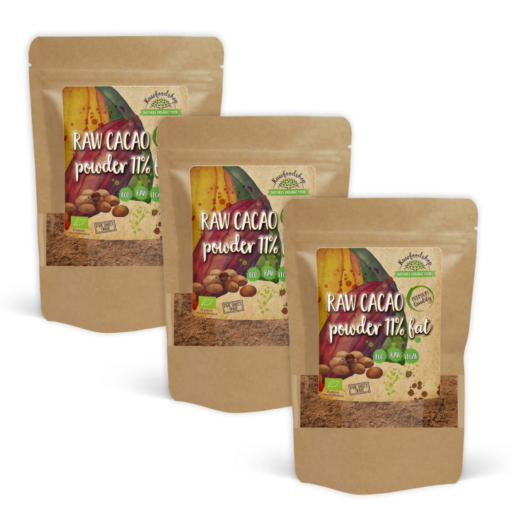Kaakaojauhe 11% RAW LUOMU 500g x 3 pakettia ryhmässä Raaka-aineet / Leipominen / Kaakaotuotteet @ Rawfoodshop Scandinavia AB (ZFN02645-SET3)
