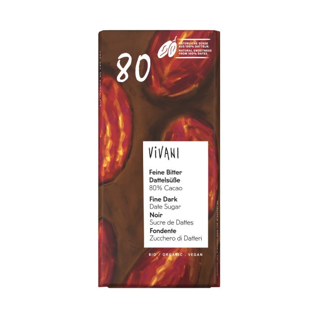 Vivani Tumma Suklaa 80% taatelisokerilla LUOMU 80g