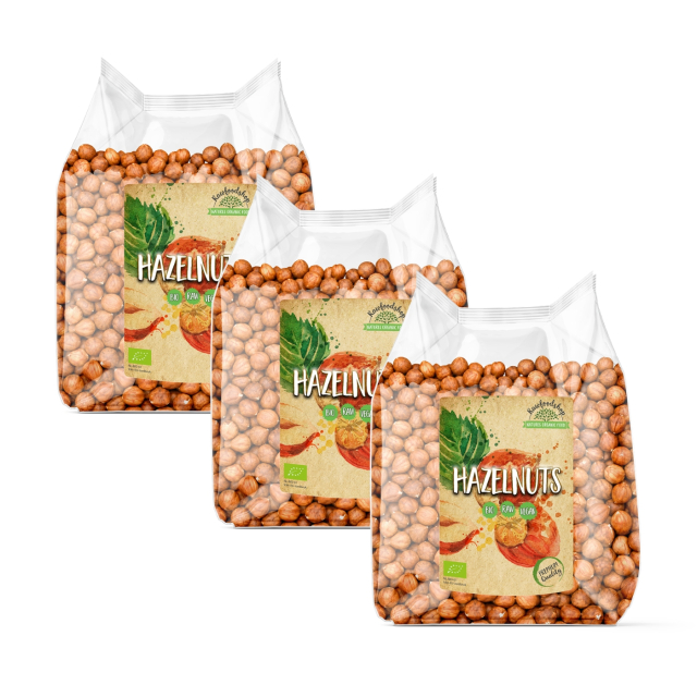 Hasselpähkinät Premium RAW LUOMU 1kg x 3 pakettia