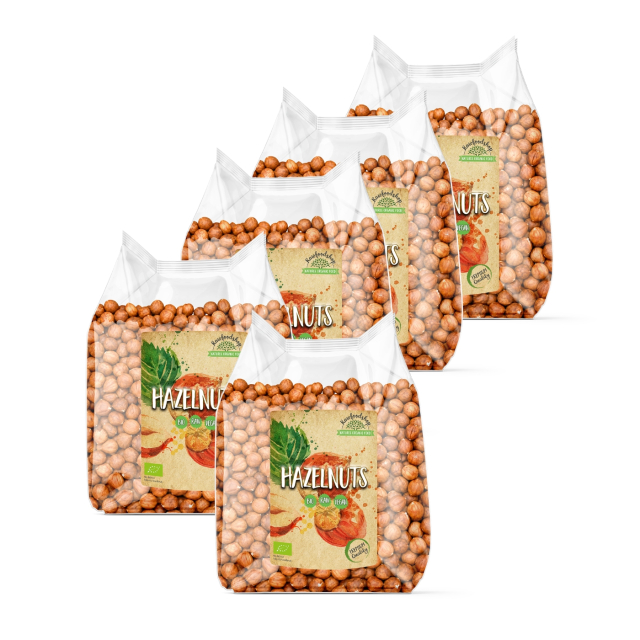 Hasselpähkinät Premium RAW LUOMU 1kg x 5 pakettia
