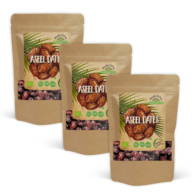 Aseel-taatelit kivetön LUOMU 1kg x 3 pakettia
