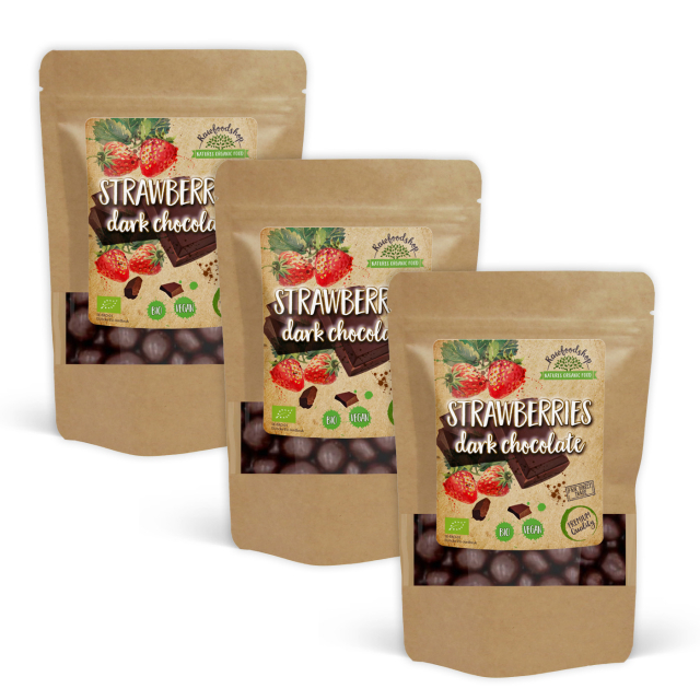 Tumma Suklaa Mansikat LUOMU 100g x 3 pakettia
