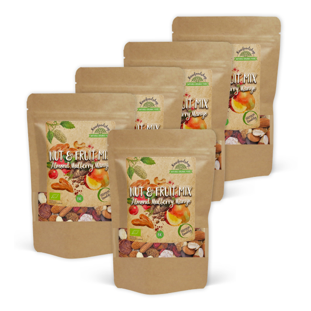Pähkinä- & Hedelmäsekoitus Manteli Mulperi Mango LUOMU 500g x 5 pakettia