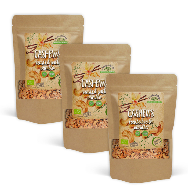 Vaniljalla Paahdetut Cashewpähkinät LUOMU 250g x 3 pakettia