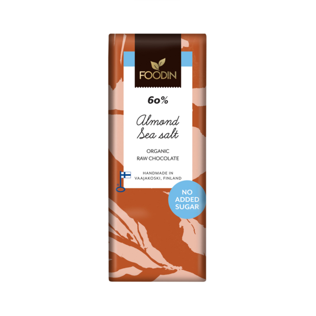 Suklaa Manteli & Merisuola 60% ilman lisättyä sokeria RAW LUOMU 40g