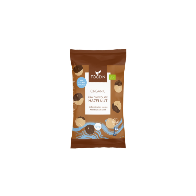 Hasselpähkinöitä Raakasuklaassa Sokeriton LUOMU 50g