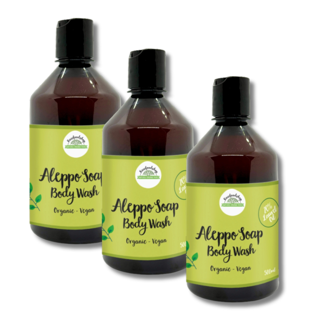 Aleppo Nestesaippua Laakerinlehtiöljy 20% LUOMU 500ml  x 3 kpl