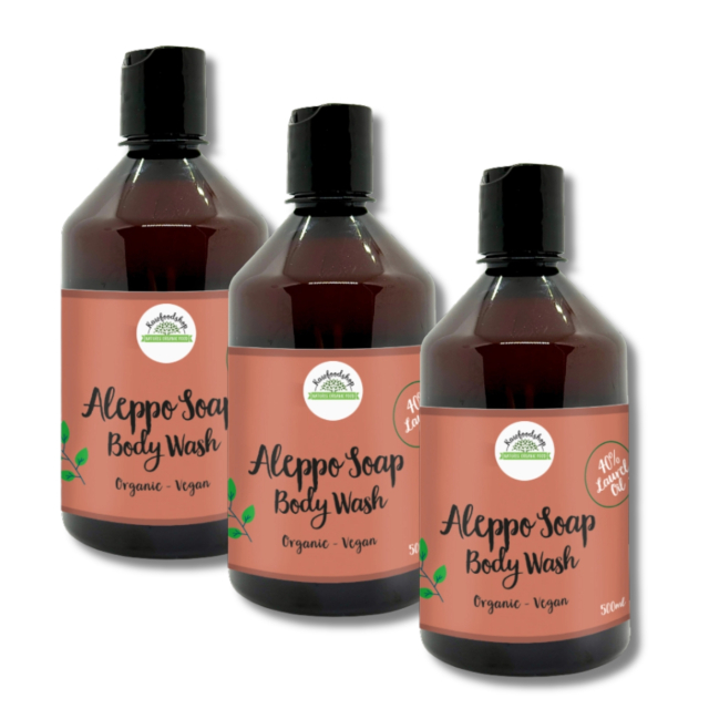 Aleppo Nestesaippua Laakerinlehtiöljy 40% LUOMU 500ml  x 3 kpl