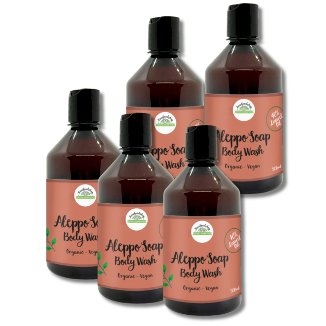 Aleppo Nestesaippua Laakerinlehtiöljy 40% LUOMU 500ml  x 5 kpl