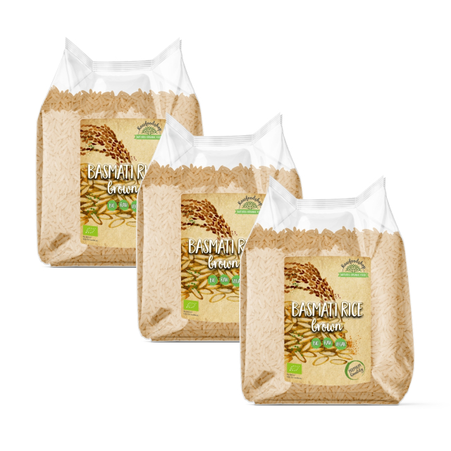 Basmati Riisi Ruskea LUOMU 1kg x 3 pakettia