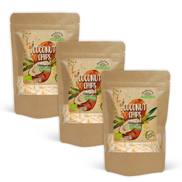 Kookoschipsit Premium Paahdetut LUOMU 350g x 3 pakettia