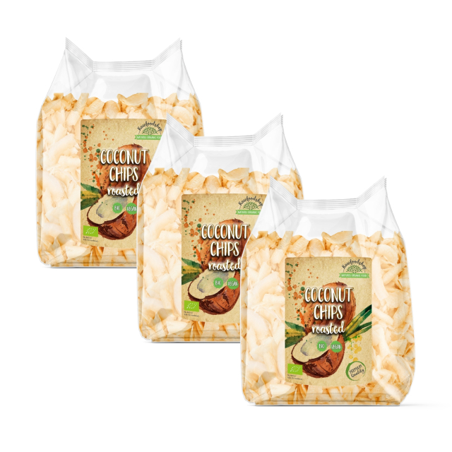 Kookoschipsit Premium Paahdetut LUOMU 400g x 3 pakettia