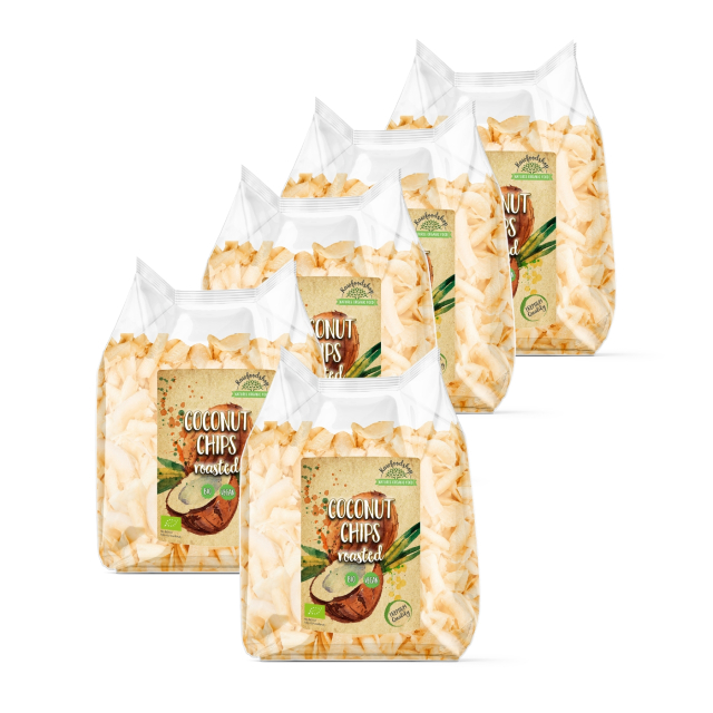 Kookoschipsit Premium Paahdetut LUOMU 400g x 5 pakettia