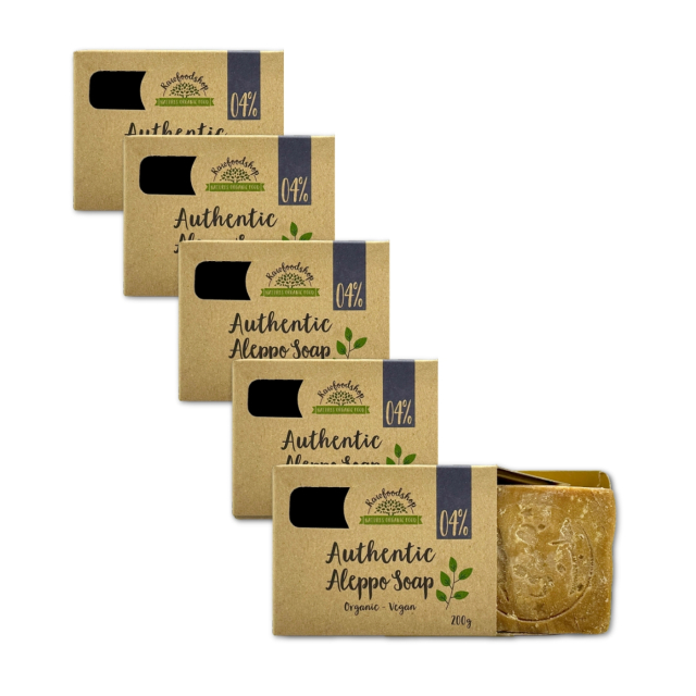 Alepposaippua Laakeriöljy 4% LUOMU 200g  x 5 kpl