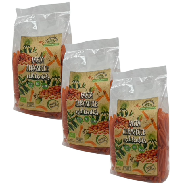 Punainen Linssipasta Casarecce LUOMU 1kg x 3 pakettia