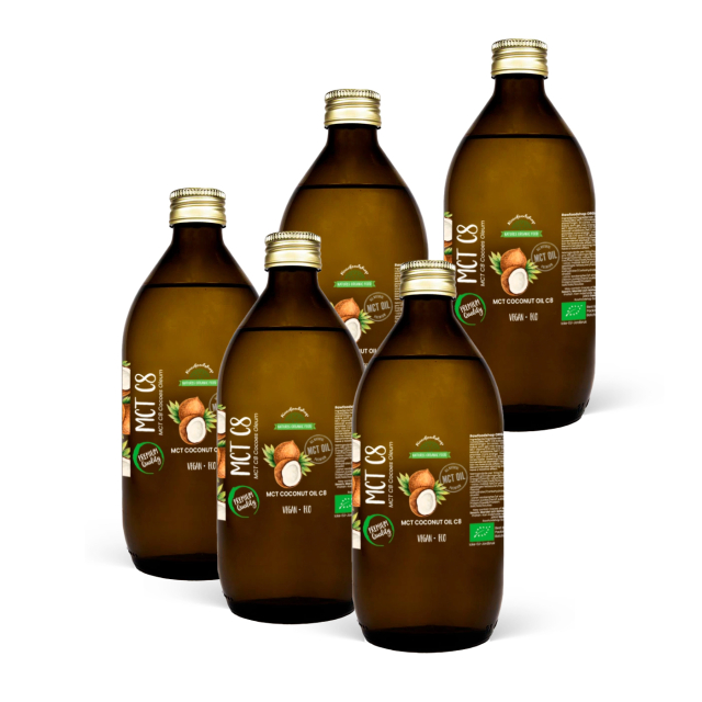 Kookosöljy MCT8 LUOMU 500ml x 5 pulloa