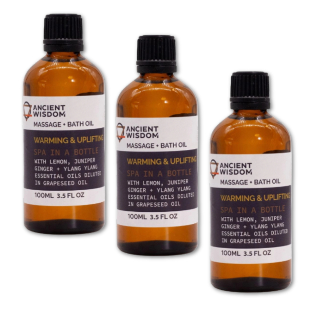 Warm & Uplifting Hierontaöljy 100ml x 3 pulloa