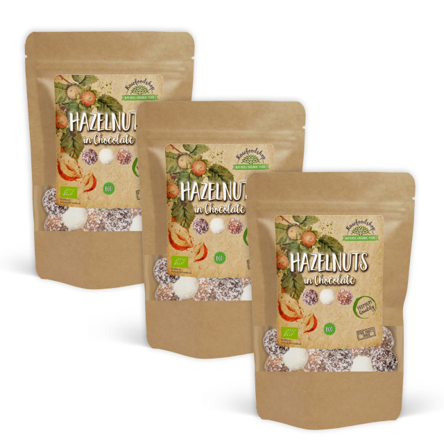 Hasselpähkinät Tumma, Valkoinen ja Maitosuklaa LUOMU 200g x 3 pakettia