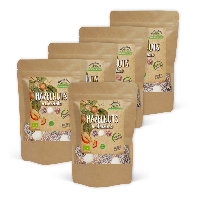 Hasselpähkinät Tumma, Valkoinen ja Maitosuklaa LUOMU 200g x 5 pakettia