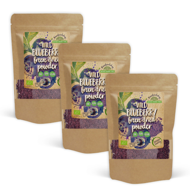 Mustikkajauhe Villit Pakastekuivattu LUOMU 125g x 3 pakettia