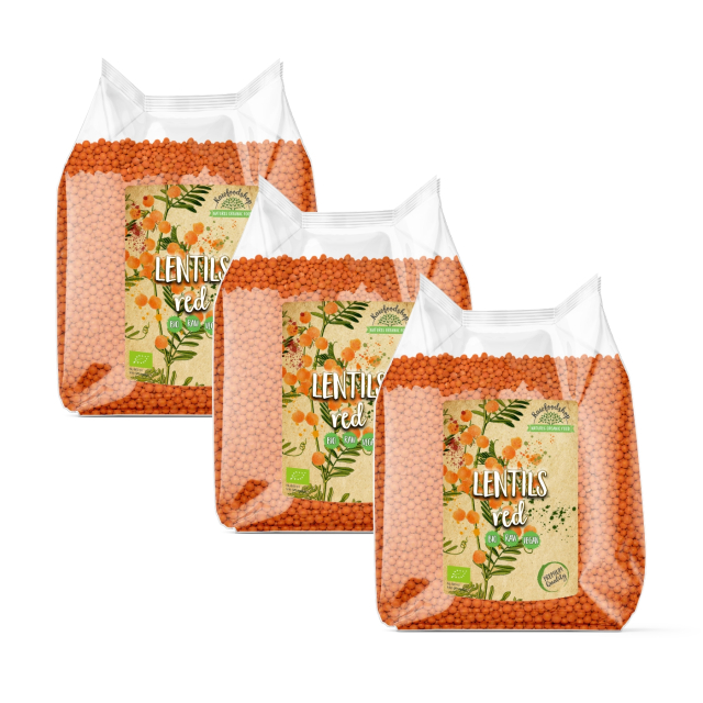 Linssit Punaiset LUOMU 1kg x 3 pakettia