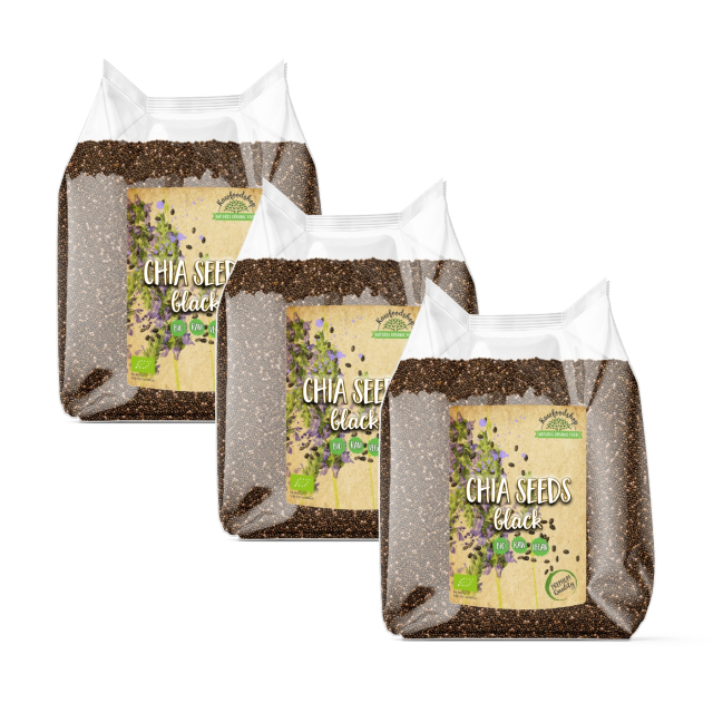 Chia-siemenet mustat LUOMU 1kg x 3 pakettia