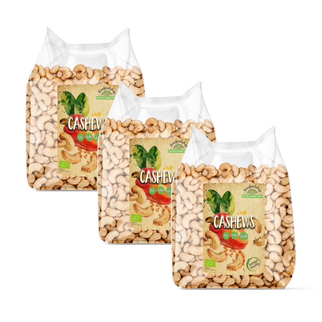 Premium raaka luomucashewpähkinät 1 kg x 3 pakettia