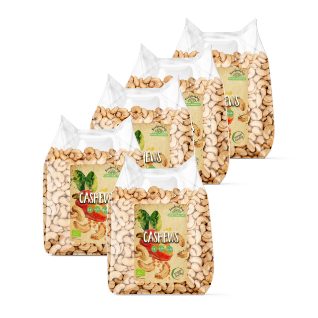 Premium RAW luomucashewpähkinät 1 kg x 5 pakettia