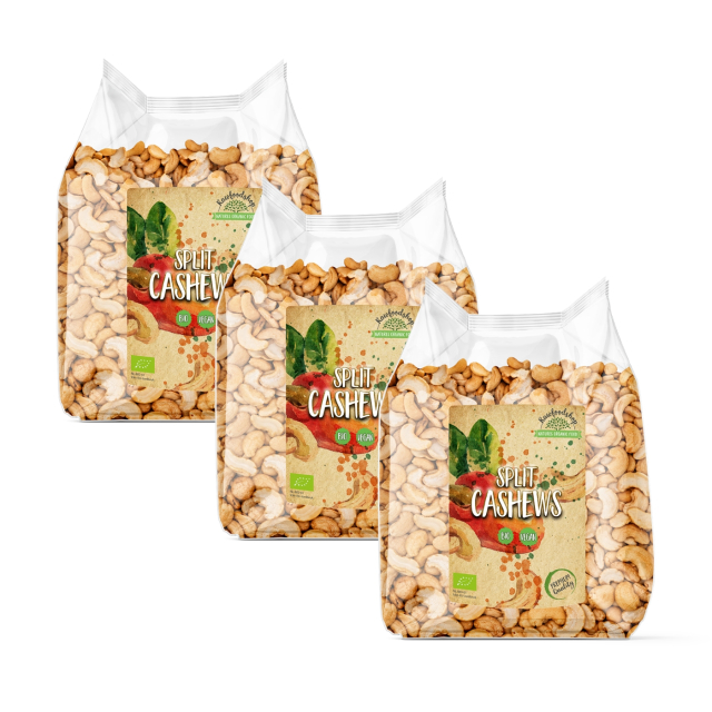 Cashewpähkinät Halkaistut LUOMU 1kg x 3 pakettia