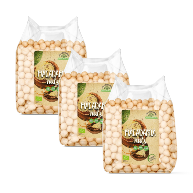 Macadamiapähkinät Premium RAW LUOMU 1kg x 3 pakettia