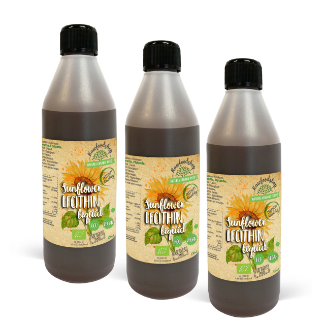 Auringonkukan Lesitiini Nestemäinen LUOMU 250ml x 3 pulloa