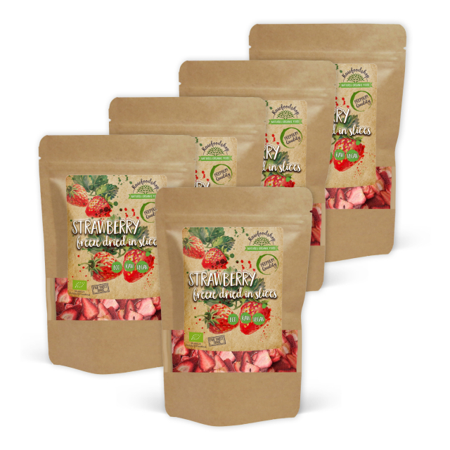 Pakastekuivatut Mansikat Viipaleet LUOMU 50g x 5 pakettia