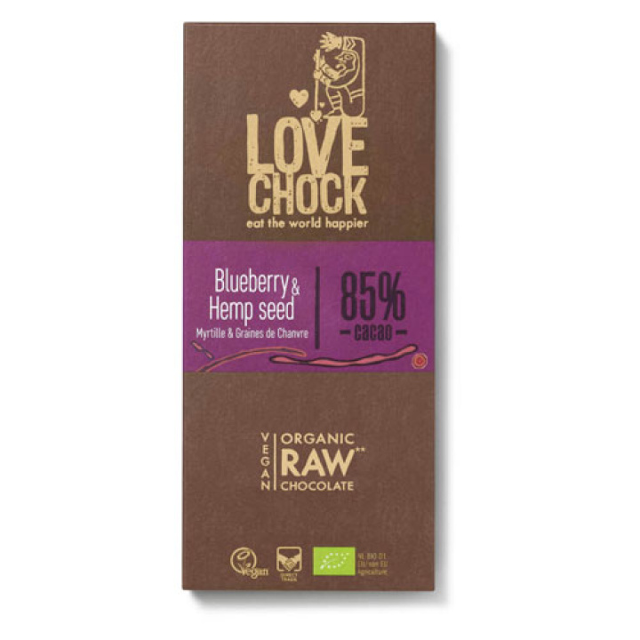 Suklaa Mustikka & Hampunsiemen 85% Luomu 70g ryhmässä Raaka-aineet / Karkkia & Suklaata / Suklaapatukat @ Rawfoodshop Scandinavia AB (14002)
