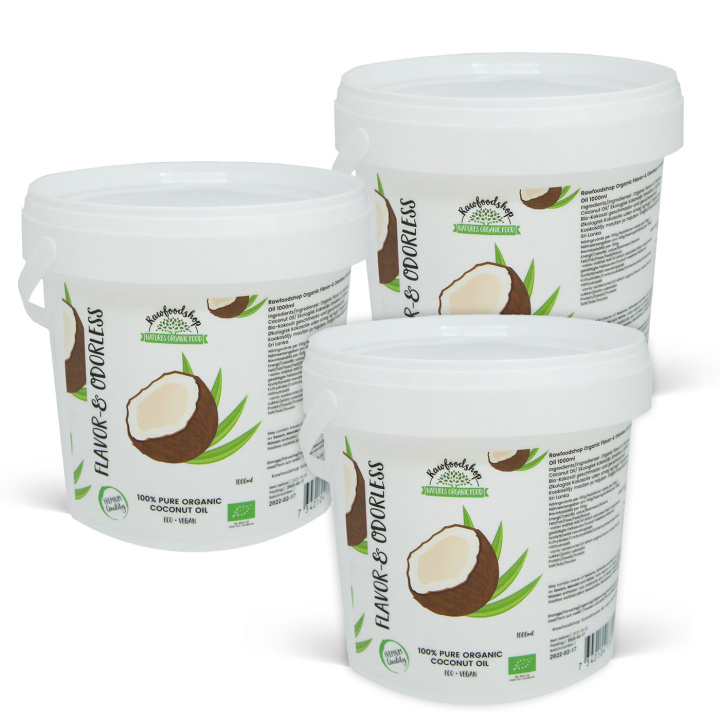 Kookosöljy Maku- ja Tuoksuvapaa EKO 1000ml x 3 purkkia ryhmässä Raaka-aineet / Ruokakomero / Öljyt / Öljyt @ Rawfoodshop Scandinavia AB (15060-1000-SET3)