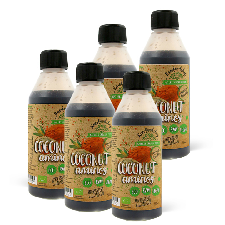 Kookos Aminos LUOMU 250ml x 5 pulloa ryhmässä Raaka-aineet / Ruokakomero / Maustaminen / Soija & Kastike @ Rawfoodshop Scandinavia AB (1731-SET5)