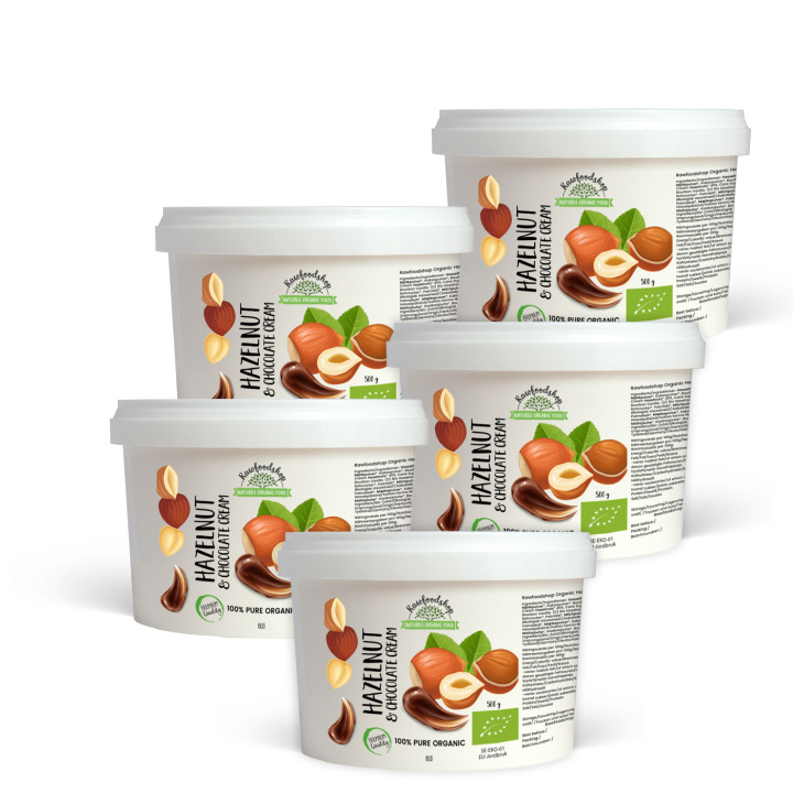 Hasselpähkinä ja Suklaa Kermainen LUOMU 500g x 5 pakettia ryhmässä Raaka-aineet / Pähkinät / Pähkinävoit @ Rawfoodshop Scandinavia AB (206115-SET5)