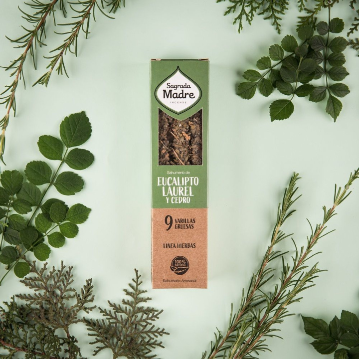 Eukalyptus, Setri, Laakerinlehti & Frankinsensi suitsuketikkuja 9 kpl ryhmässä Koti & Sielu / Tunnelma & tuoksu / Suitsuke @ Rawfoodshop Scandinavia AB (25-01)