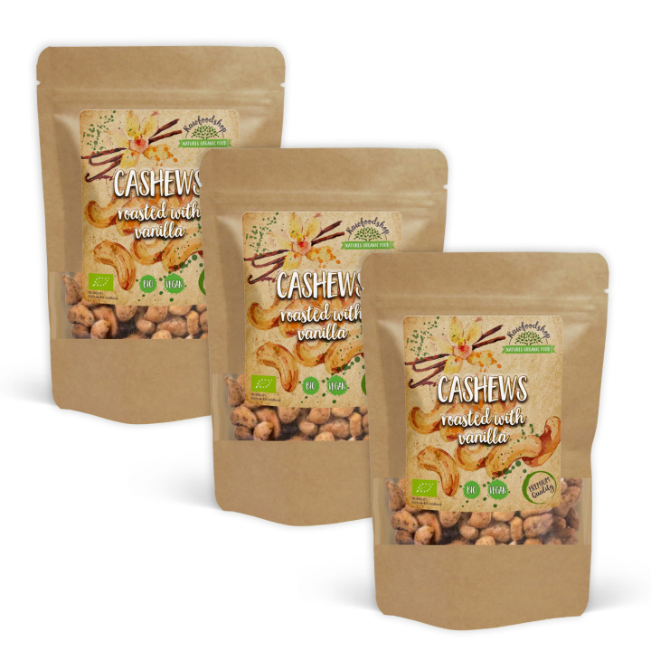 Vaniljalla Paahdetut Cashewpähkinät LUOMU 250g x 3 pakettia ryhmässä Raaka-aineet / Pähkinät / Cashewpähkinät @ Rawfoodshop Scandinavia AB (250251-SET3)