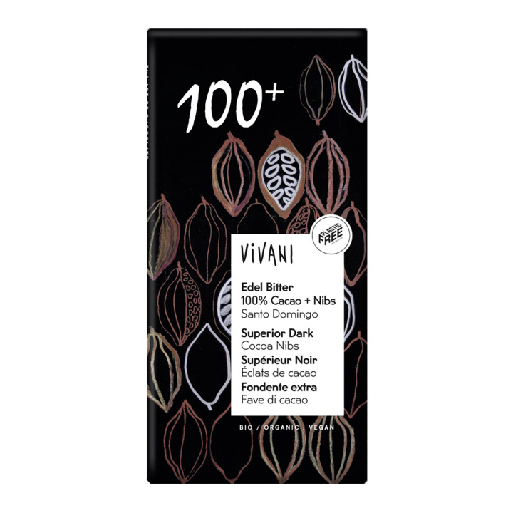 Vivani Suklaa 100% + Nibs LUOMU 80g ryhmässä Raaka-aineet / Karkkia & Suklaata / Suklaapatukat @ Rawfoodshop Scandinavia AB (25095)